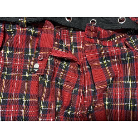 Social Collision Mini Skirt Red Tartan Plaid 2X Pleated Goth Academia Prep - Picture 5 of 9
